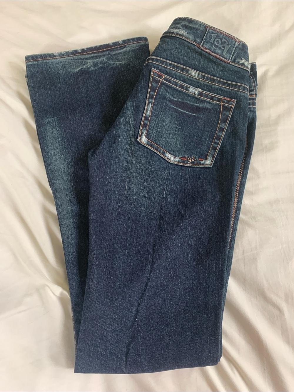 Vintage 1921 Dark Blue Distressed Flare Denim Jeans Y2K